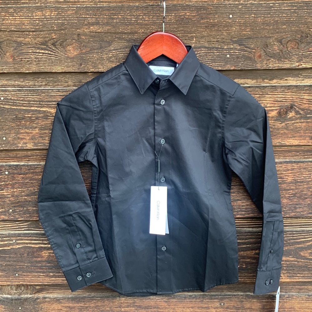 New, Black Calvin Klein Dress Shirt Boys Size 8 - Picture 1 of 9